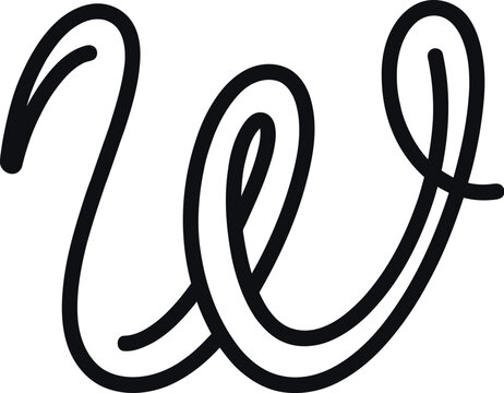 Artistic black and white vector illustration of the handwritten letter w in elegant cursive style