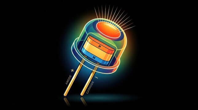 Colorful glowing LED light emitting diode semiconductor device.