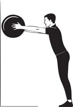 Wall Ball Medicine Ball Exercise Black and White Vector Illustration