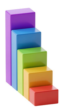 Isolated bright colorful blocks forming a vibrant descending staircase, ideal for infographics