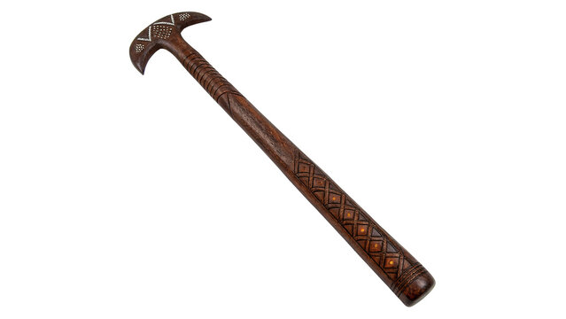 Traditional old wooden mace club weapon stick object isolated on a transparent background