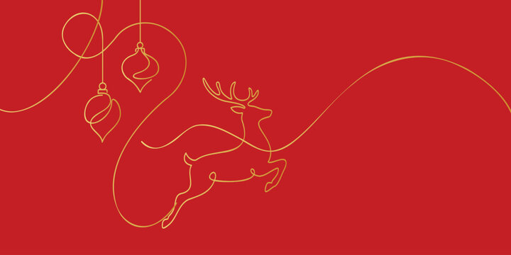Elegant one-line drawing of holiday caribou with small decorative ornaments