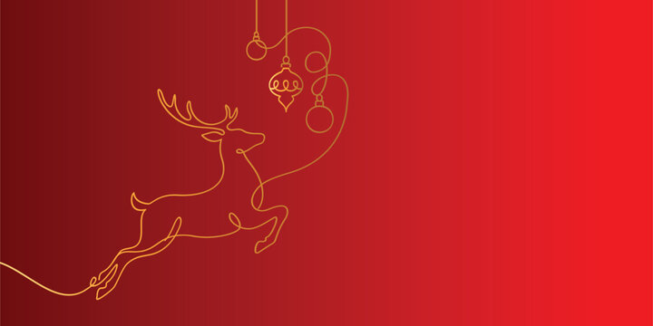 Modern continuous line art of holiday reindeer for Scandinavian-style decor