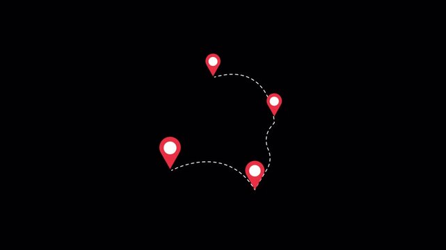 Animated Airplane Flying Between Multiple Map Location Pins - Transparent