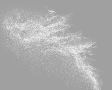 White dust powder spray with grainy texture and atmospheric soft scatter particles effect on a transparent png overlay background in stylized artistic format dark surface vignette explosion cinematic