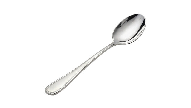 Elegant classic metallic silver spoon cutlery utensil isolated on a transparent background