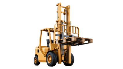 Isolated bright yellow modern forklift truck with wooden pallets for heavy cargo lifting © Oisin