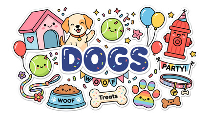 Naklejka premium Cute Dogs Party Theme Doodle Illustration Collection.