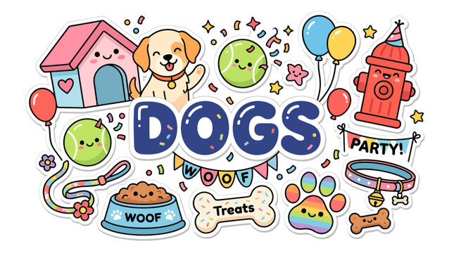 Cute Dogs Party Theme Doodle Illustration Collection.