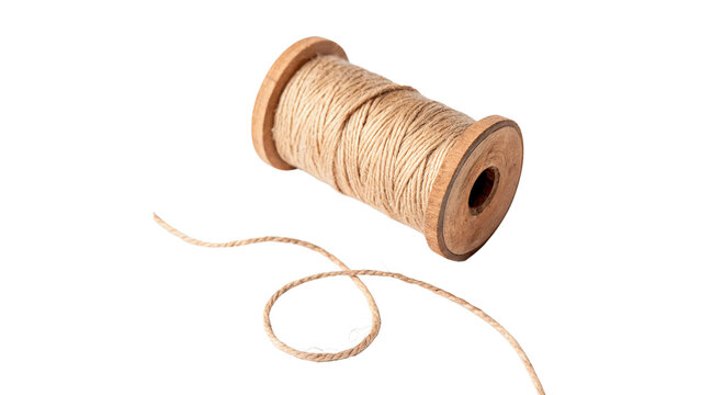 Classic vintage wooden spool with sewing thread accessory isolated on a transparent background