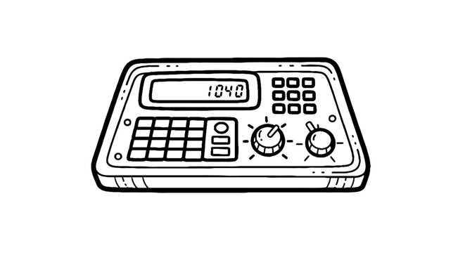 Vintage electronic calculator with dials and display.