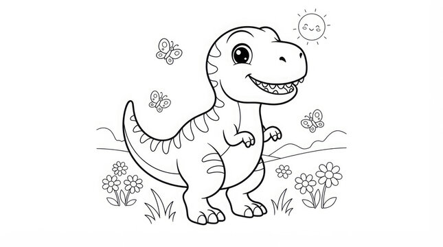 Tyrannosaurus rex colouring page cute dinosaur illustration for kids activity and educational use