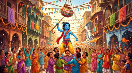Obraz premium Shree Krishna for Janmashtami, Makhan Chor, Bal Krishna, Cute