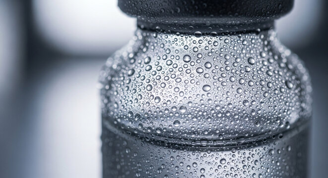 Glass Vial Condensation Drops, Medical Vaccine, Pharmaceuticals, Close Up