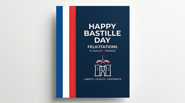 Minimalist Bastille Day card with French flag stripes.