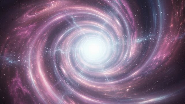 Mesmerizing cosmic swirl of pink and purple gases spiraling toward a radiant bright center in space