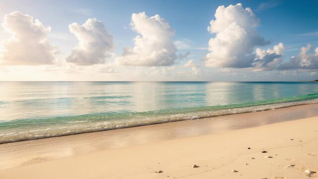 Peaceful beach scene with gentle waves lapping the shore under a cloudy sky serene coastal landscape