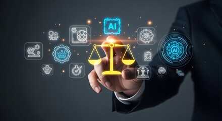 Fototapeta premium Holographic ai law justice futuristic legal technology concept