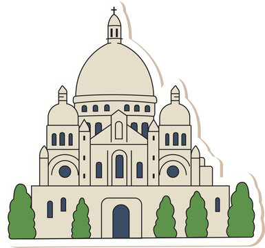 Sacr&eacute;-C&oelig;ur Basilica sticker illustration with Paris landmark and French architecture