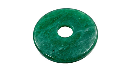Beautiful round green jade stone donut shape amulet isolated on a transparent background © Lobov
