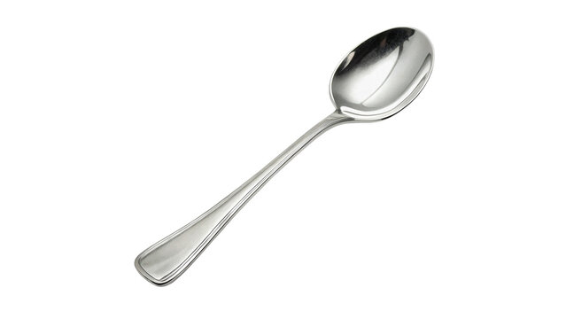 Elegant classic metallic silver spoon cutlery utensil isolated on a transparent background