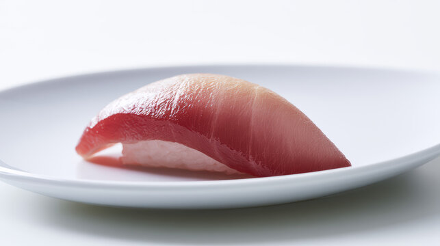 transparent cell-cultured yellowtail kingfish sushi on elegant plate