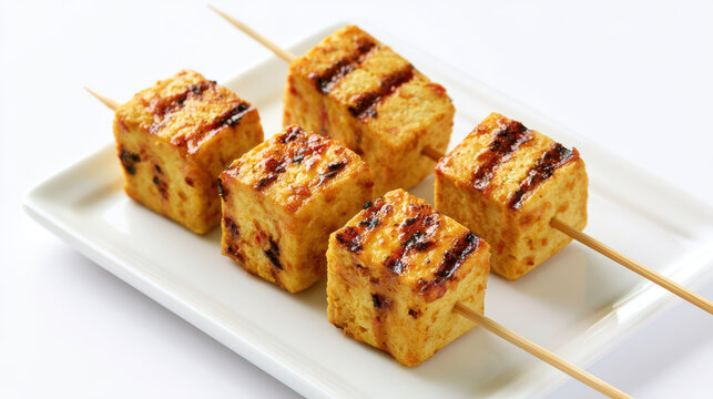 grilled chickpea tofu skewers with peanut sauce