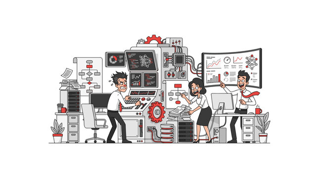 Software engineers developing complex machine learning algorithms on industrial machinery.