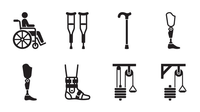 medical rehabilitation and disability equipment icons Vector