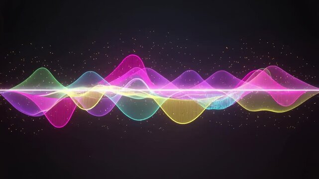 Glowing colorful sound wave pulses dynamically in dark vibrant energy animation