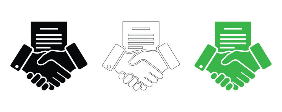 Handshake Icon Set Vector &ndash; Black White Green Business Deal Partnership
