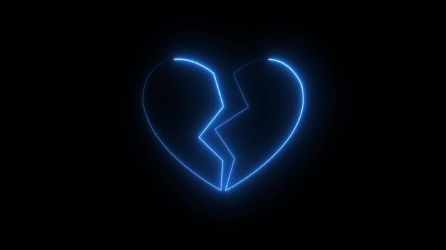 broken hart NEON vector glowing video concept.4k motion graphics video animation