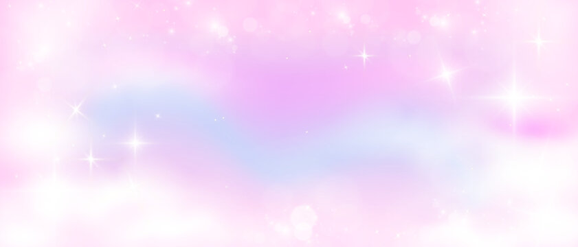 A pink-and-purple starry sky, glowing with soft pastel gradients and shimmering bokeh particles, creates dreamy, iridescent backgrounds for enchanting designs and magical visual effects