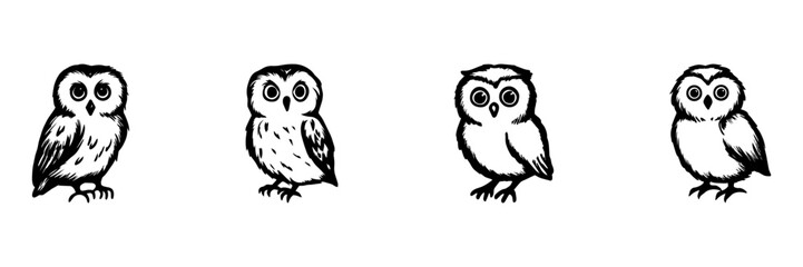 Fototapeta premium Owl In Hand Drawn Style Set. Wildlife And Nature Doodle Sketch Collection. Educational And Decorative Use. Isolated Vector Illustration