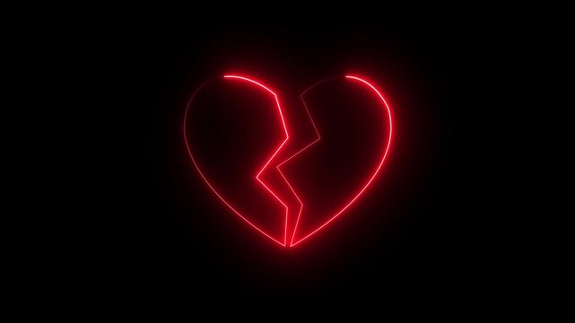 broken hart NEON vector glowing video concept.4k motion graphics video animation