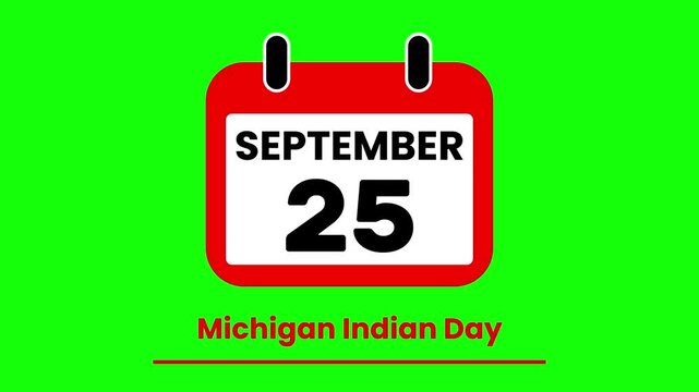 Animated Calendar Flipping to September 25 Michigan Indian Day Event Countdown on green screen.