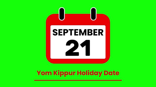 Animated Calendar Flipping to September 21 Yom Kippur Holiday Date Event Countdown on green screen.