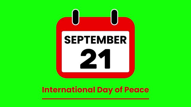 Animated Calendar Flipping to September 21 International Day of Peace Event Countdown on green screen.
