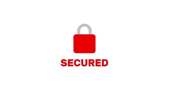 Minimalist digital animation of a red security padlock icon appearing on white background.