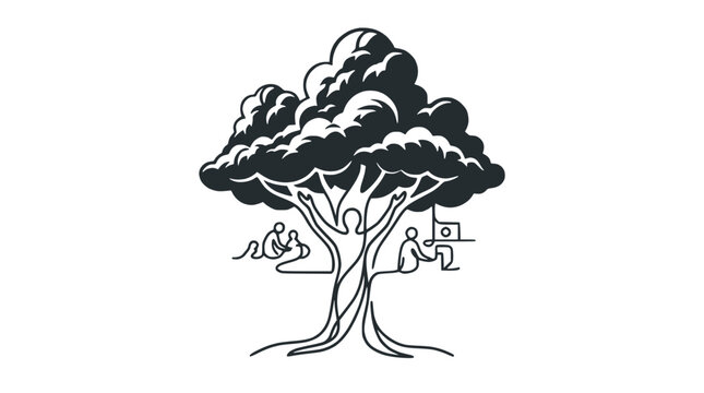 Abstract tree with people figures, symbolizing growth, community, and knowledge sharing