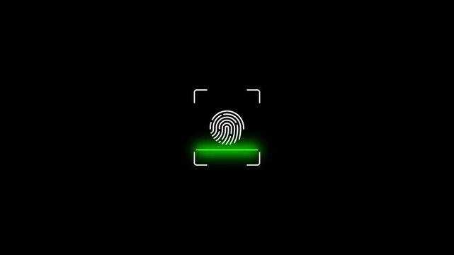 Scanner icon animation isolated scanner neon shine icon animation.fingerprint biometric scanning animation.Biometric scanning.Motion graphics of verified concept,4k quality fingerprint icon animation