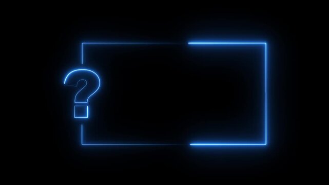Question mark neon sign light on black background with copy space for faq and quiz. cyan neon question mark frame for quizzes and FAQs.4k motion graphics video animation