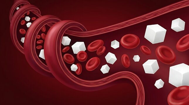 Red cells and sugar cubes in a vessel, 3 d of diabetes concept 3d diabetes healthcare