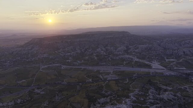Drone Footage of Uchisar Castle and Goreme View in Cappadocia Nevsehir Turkey with Fairy Chimneys and Scenic Valleys