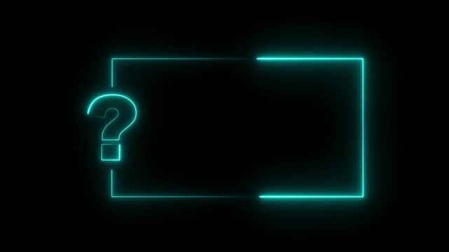 Question mark neon sign light on black background with copy space for faq and quiz. cyan neon question mark frame for quizzes and FAQs.4k motion graphics video animation