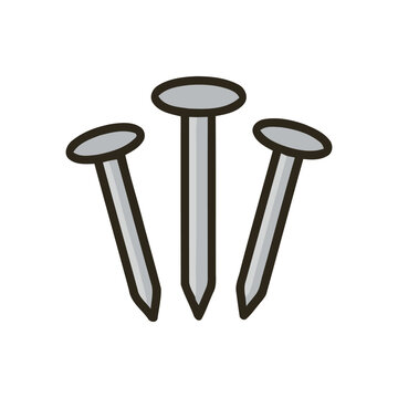 Three metal nails with pointed tips.