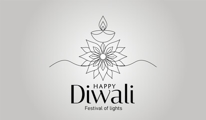 Happy Diwali festival greeting banner Festival of light. Greeting card or holiday banner vector illustration © The Little Foot