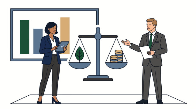 Double materiality assessment ESG compliance flat vector illustration