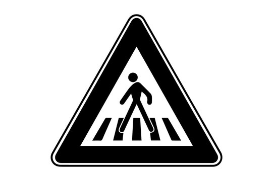 Pedestrian crossing warning sign icon triangle road safety symbol zebra crossing minimal design png