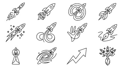 Rocket Ship Icons Collection: Space Exploration, Launch, and Innovation © Akun